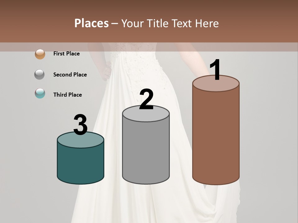 A Woman In A White Dress Is Posing For A Picture PowerPoint Template