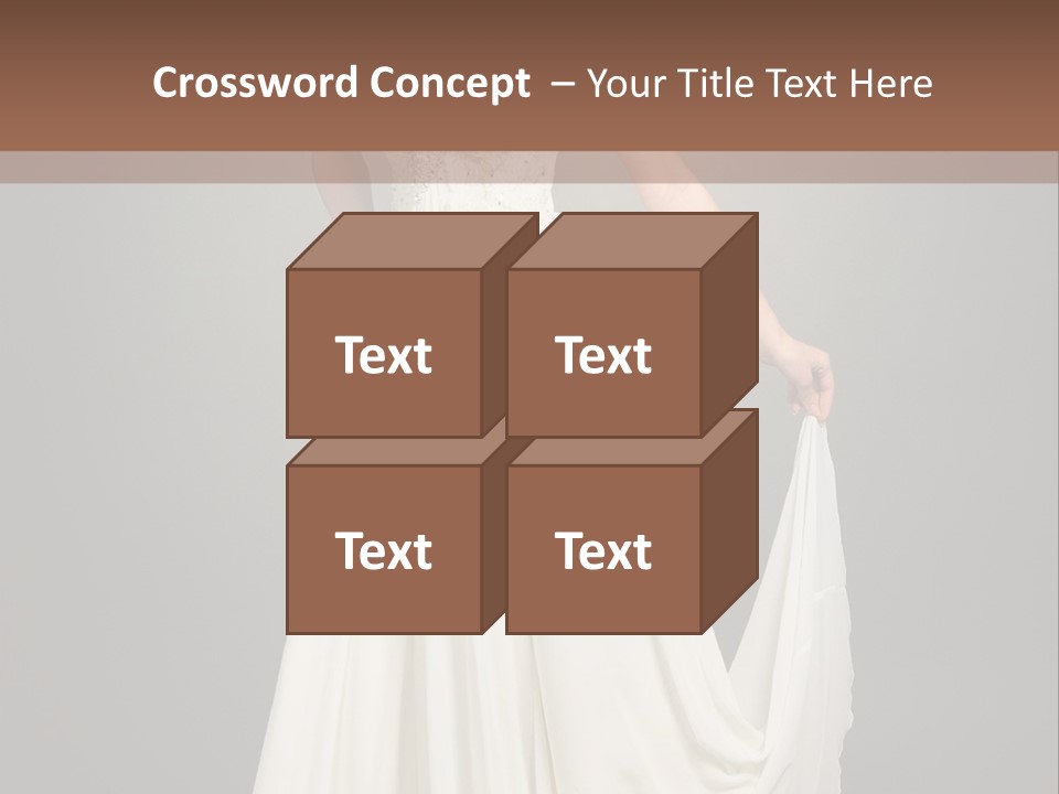 A Woman In A White Dress Is Posing For A Picture PowerPoint Template