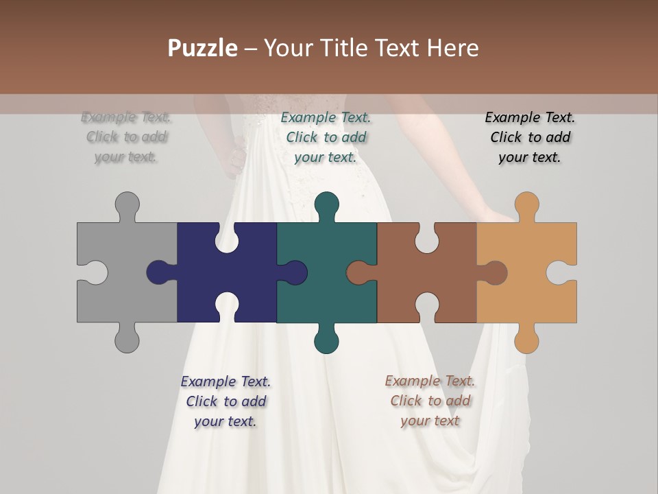 A Woman In A White Dress Is Posing For A Picture PowerPoint Template