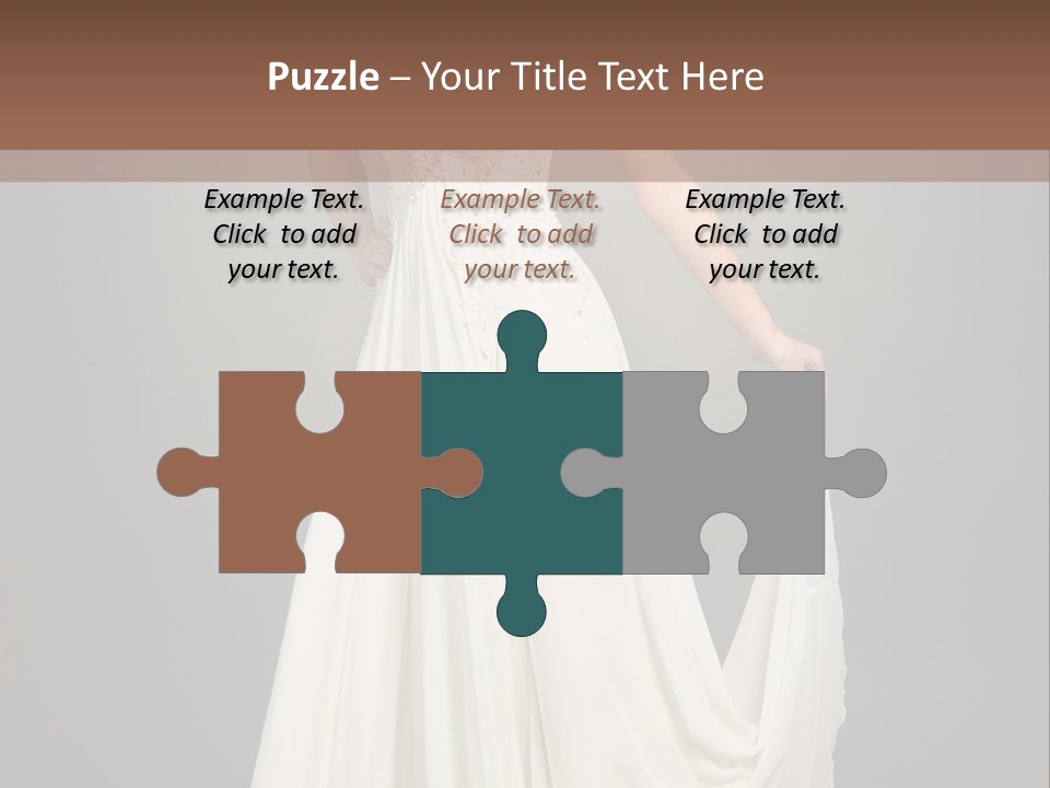 A Woman In A White Dress Is Posing For A Picture PowerPoint Template