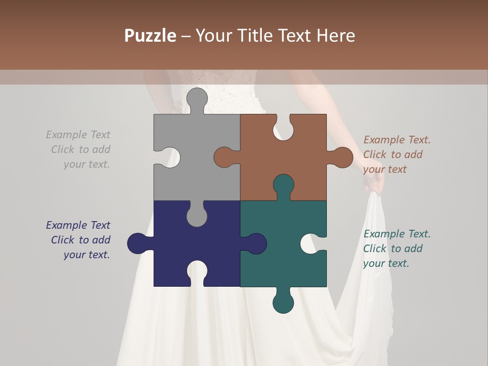 A Woman In A White Dress Is Posing For A Picture PowerPoint Template