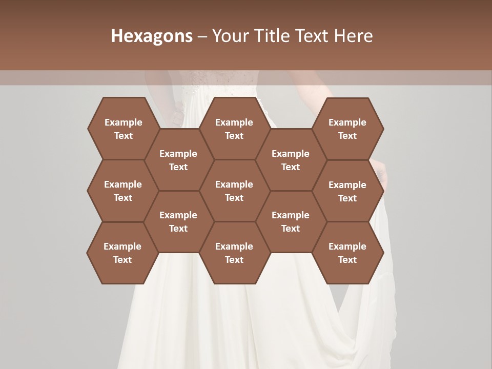 A Woman In A White Dress Is Posing For A Picture PowerPoint Template