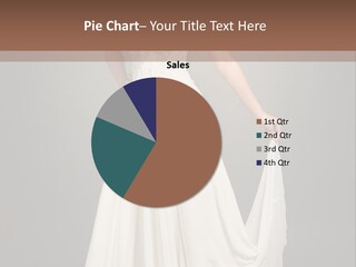 A Woman In A White Dress Is Posing For A Picture PowerPoint Template