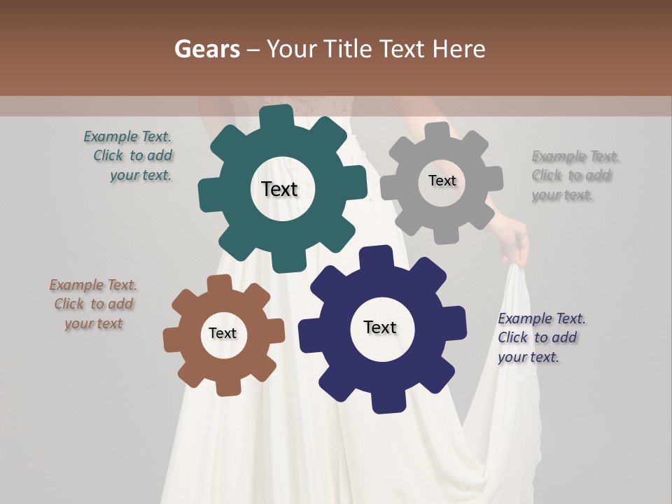 A Woman In A White Dress Is Posing For A Picture PowerPoint Template