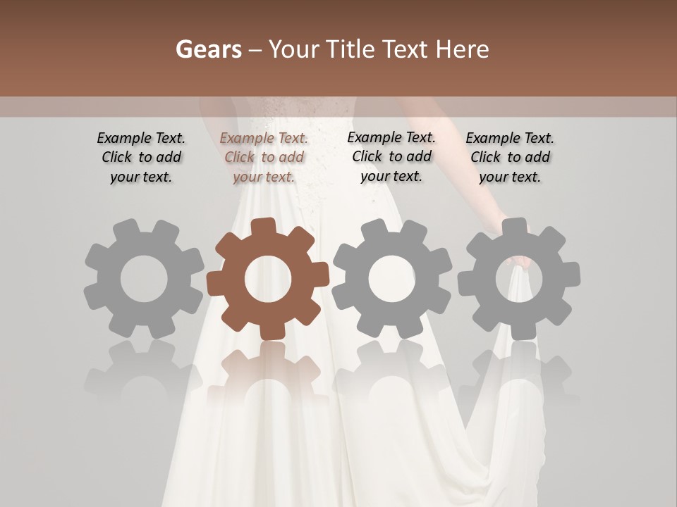 A Woman In A White Dress Is Posing For A Picture PowerPoint Template