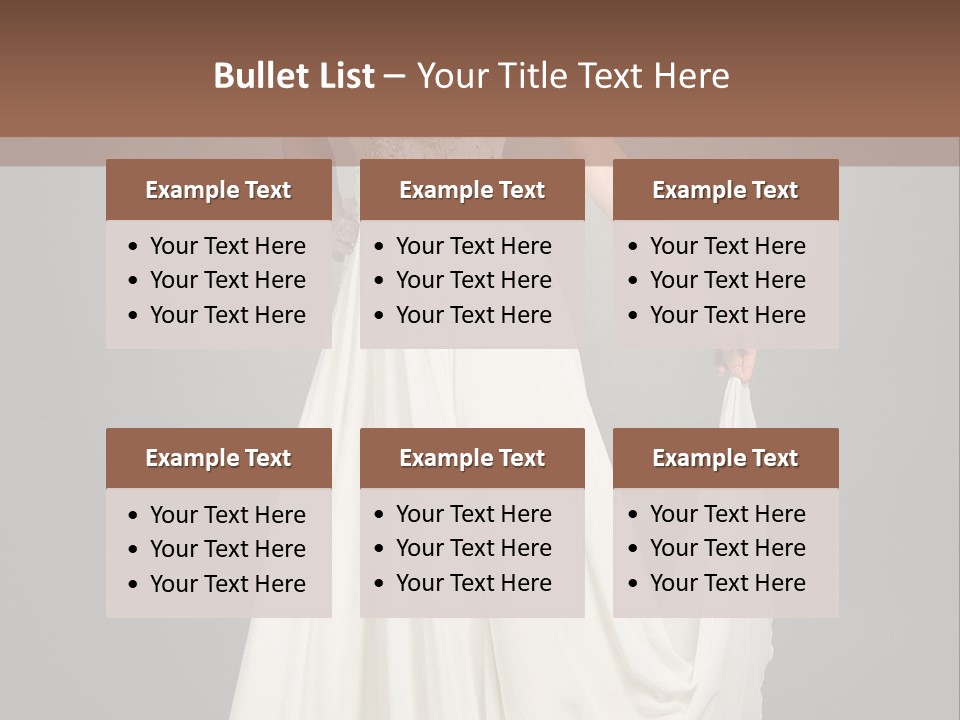 A Woman In A White Dress Is Posing For A Picture PowerPoint Template