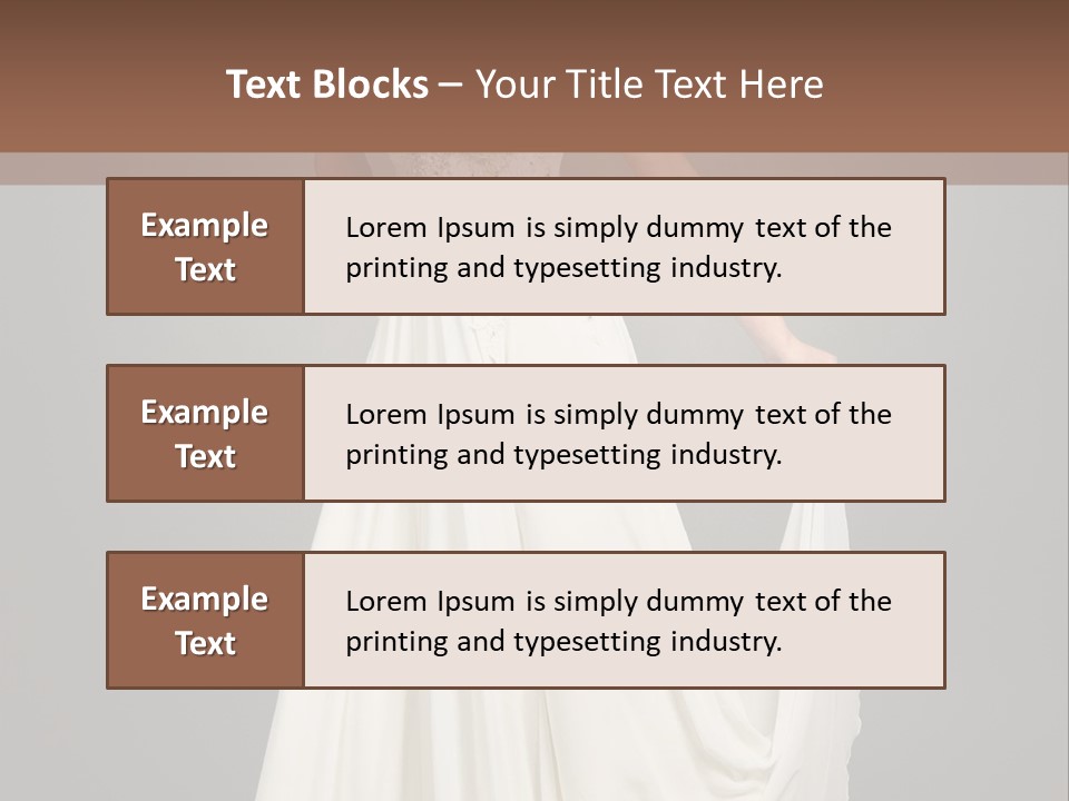 A Woman In A White Dress Is Posing For A Picture PowerPoint Template