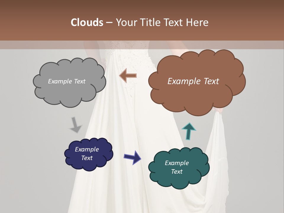 A Woman In A White Dress Is Posing For A Picture PowerPoint Template