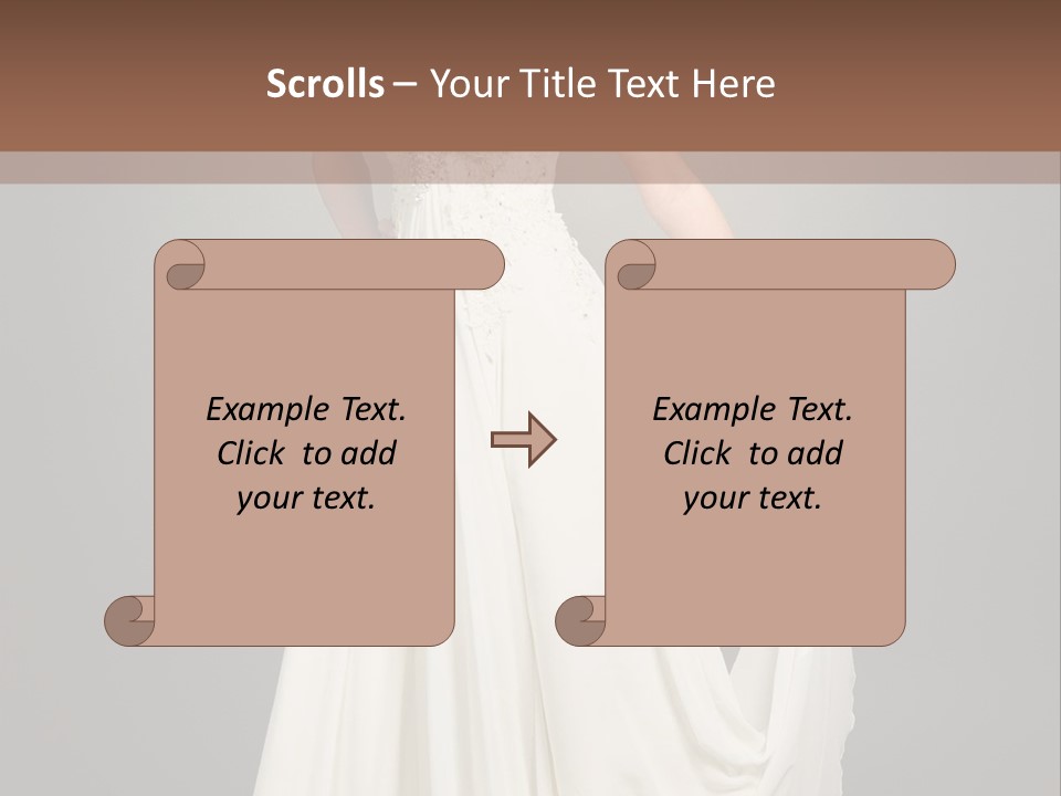 A Woman In A White Dress Is Posing For A Picture PowerPoint Template