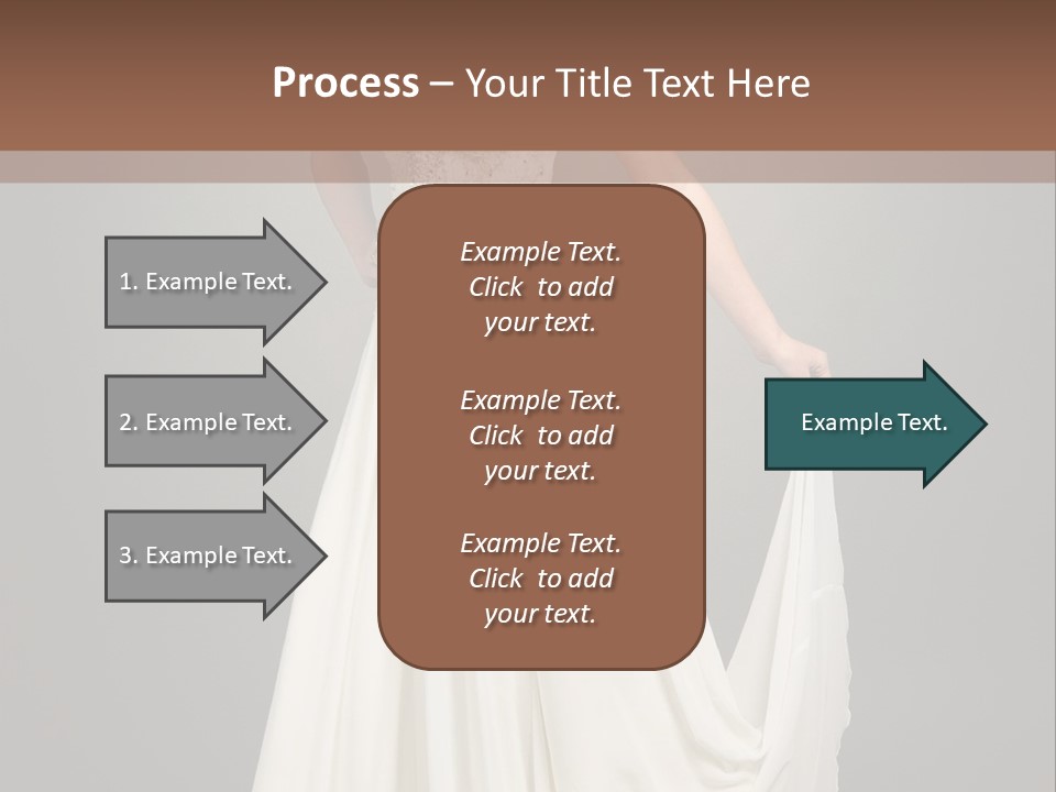 A Woman In A White Dress Is Posing For A Picture PowerPoint Template
