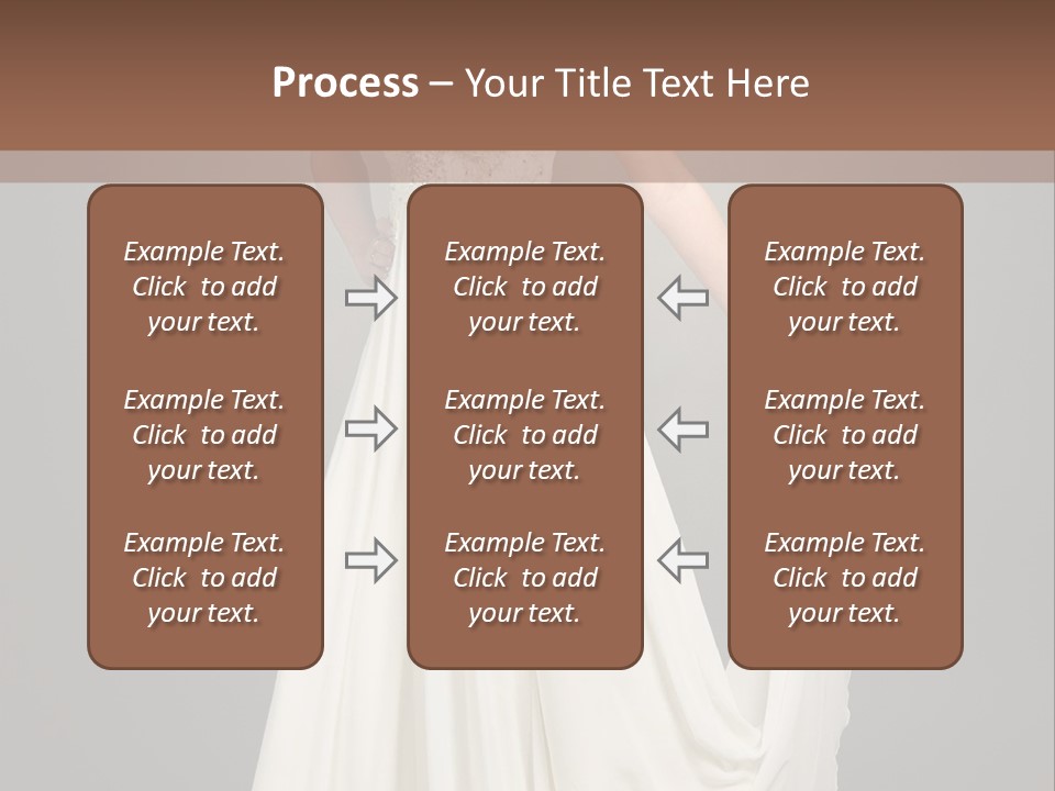 A Woman In A White Dress Is Posing For A Picture PowerPoint Template