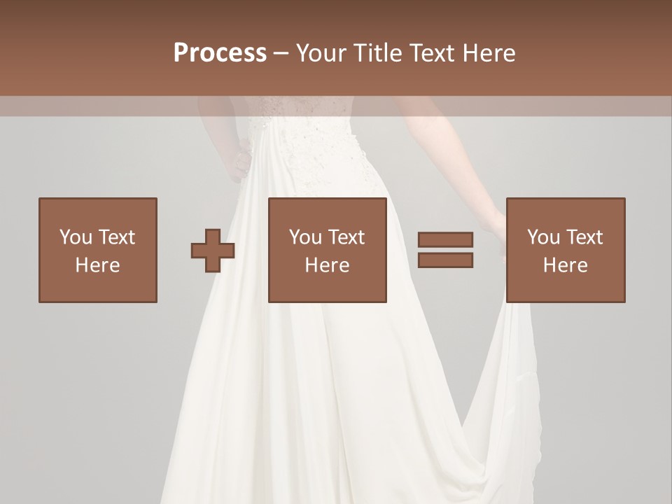 A Woman In A White Dress Is Posing For A Picture PowerPoint Template