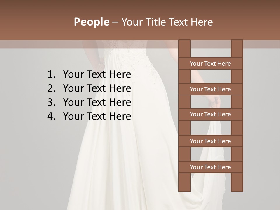 A Woman In A White Dress Is Posing For A Picture PowerPoint Template