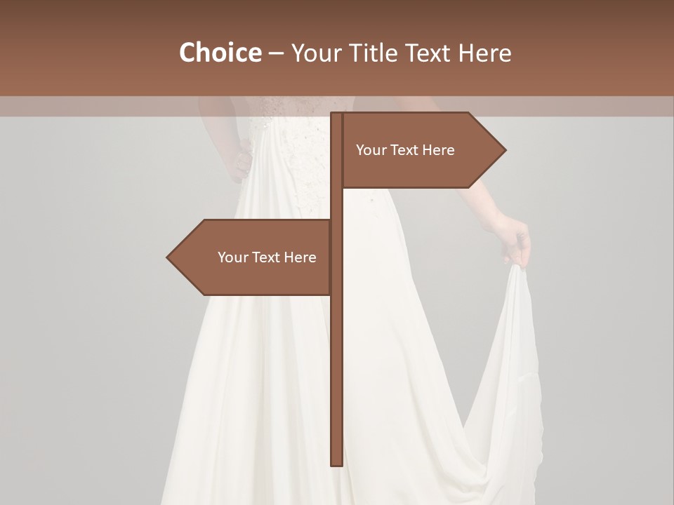 A Woman In A White Dress Is Posing For A Picture PowerPoint Template