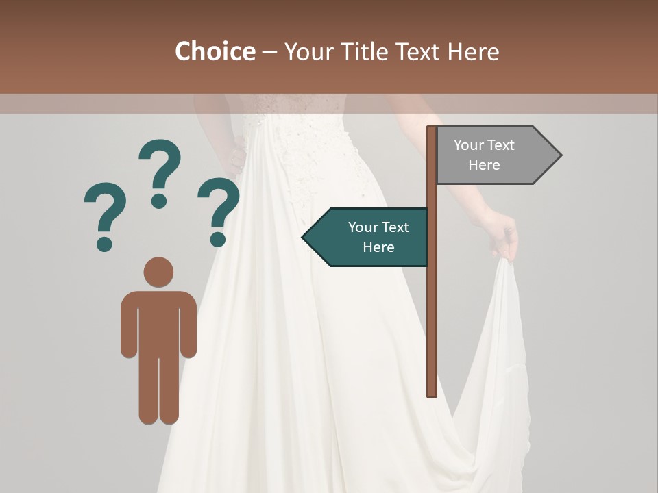 A Woman In A White Dress Is Posing For A Picture PowerPoint Template