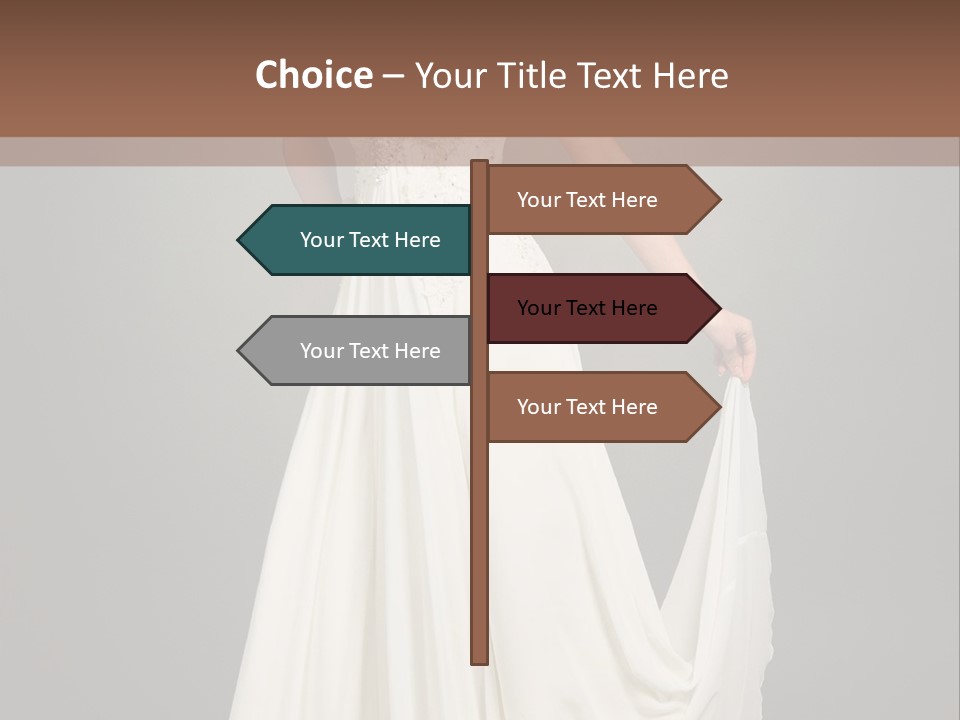 A Woman In A White Dress Is Posing For A Picture PowerPoint Template