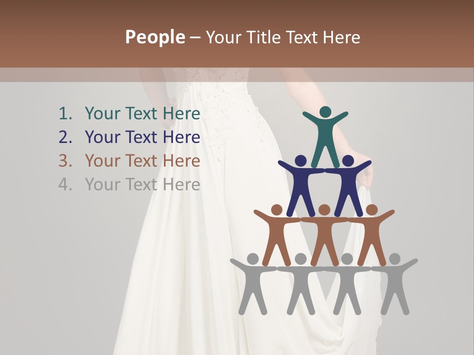 A Woman In A White Dress Is Posing For A Picture PowerPoint Template