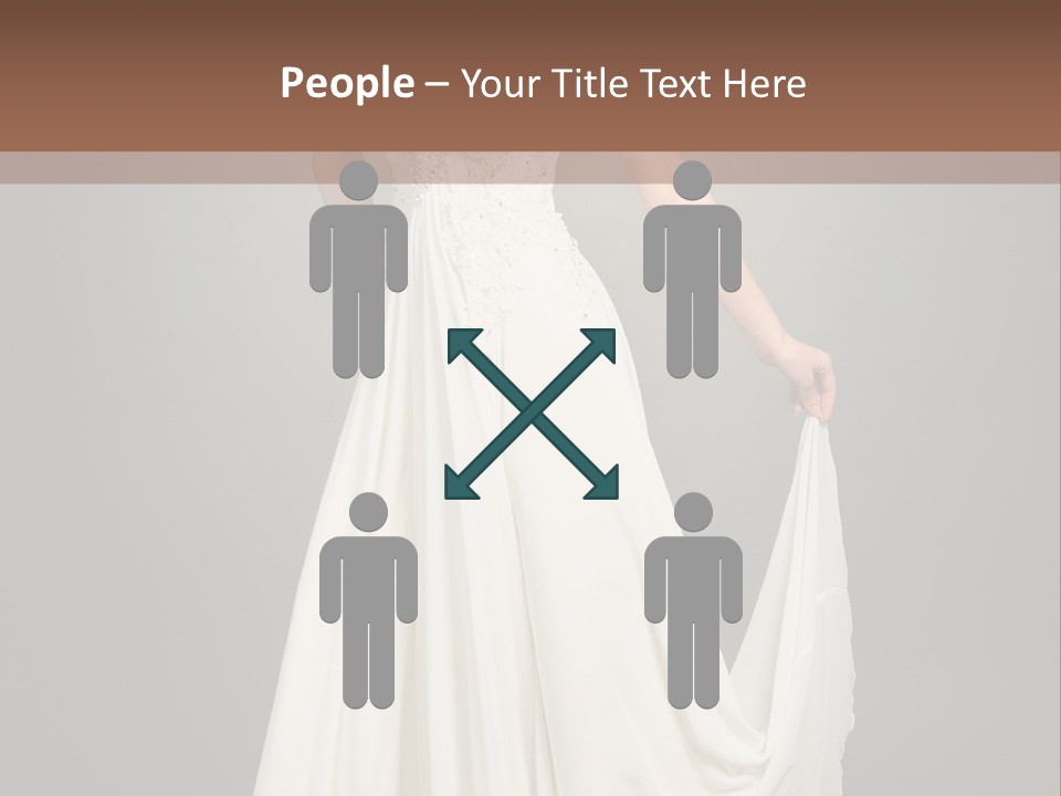 A Woman In A White Dress Is Posing For A Picture PowerPoint Template