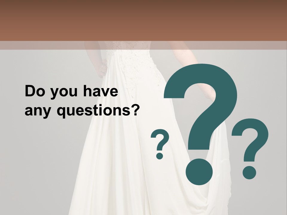 A Woman In A White Dress Is Posing For A Picture PowerPoint Template