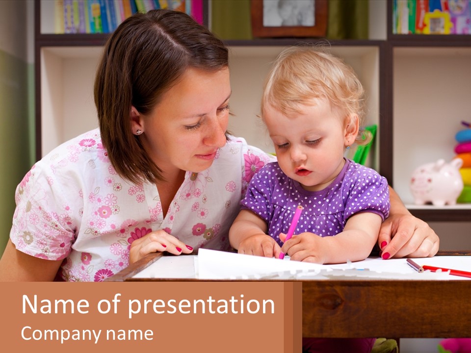 A Woman And A Child Are Sitting At A Table PowerPoint Template