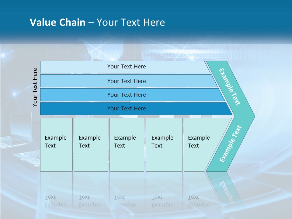 A Blue Background With A World Map And Laptops PowerPoint Template