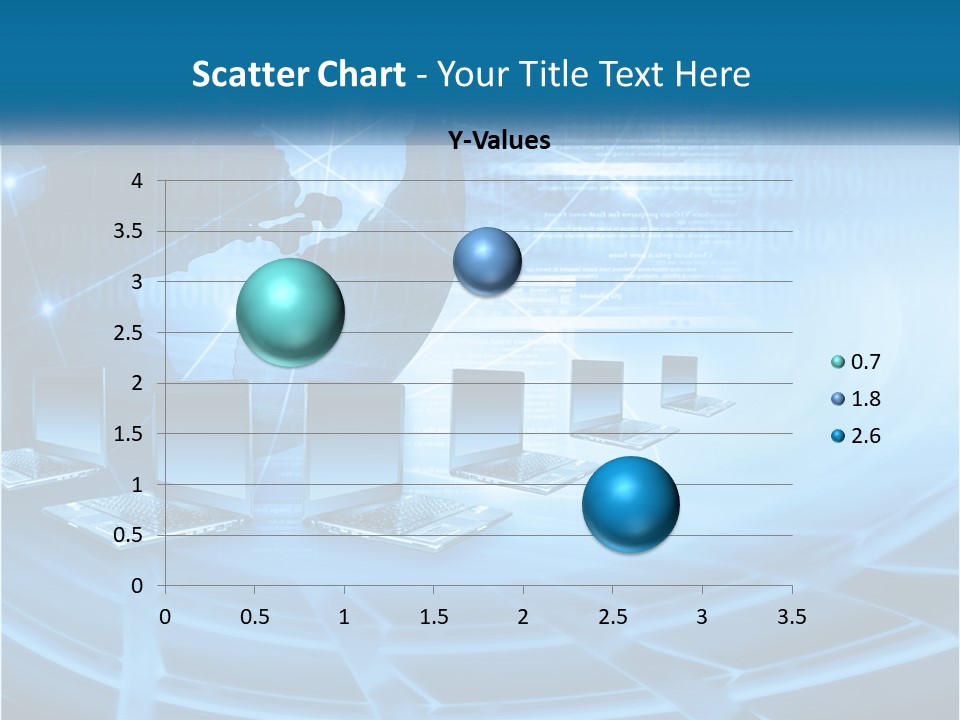 A Blue Background With A World Map And Laptops PowerPoint Template