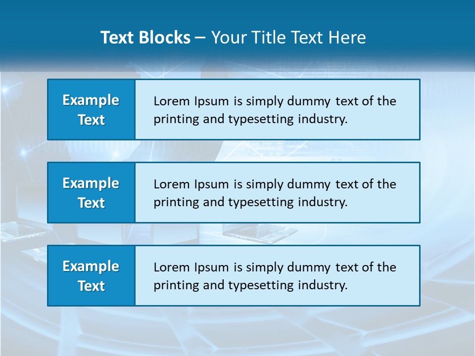 A Blue Background With A World Map And Laptops PowerPoint Template