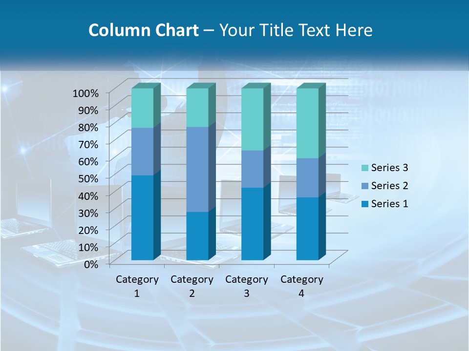 A Blue Background With A World Map And Laptops PowerPoint Template