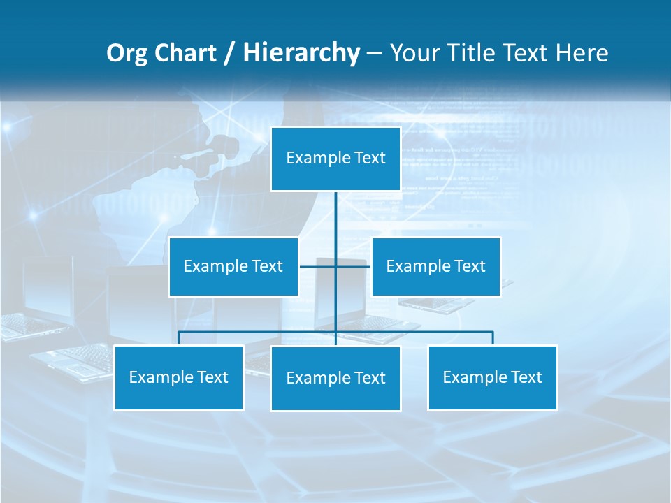 A Blue Background With A World Map And Laptops PowerPoint Template