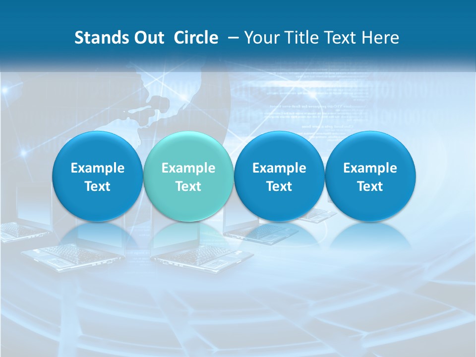 A Blue Background With A World Map And Laptops PowerPoint Template