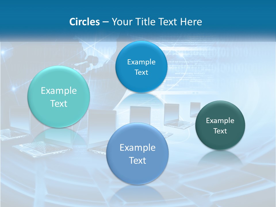 A Blue Background With A World Map And Laptops PowerPoint Template