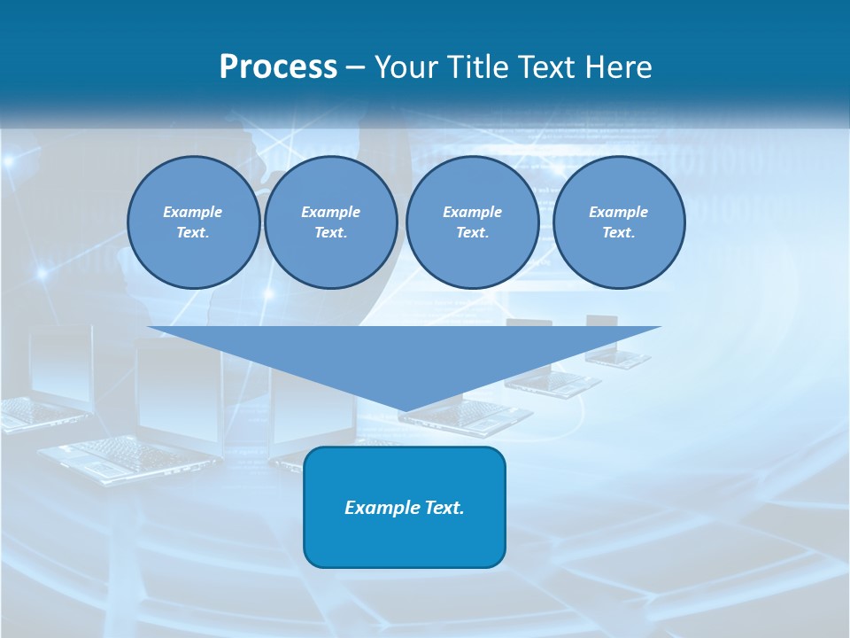 A Blue Background With A World Map And Laptops PowerPoint Template