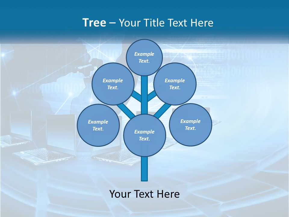 A Blue Background With A World Map And Laptops PowerPoint Template