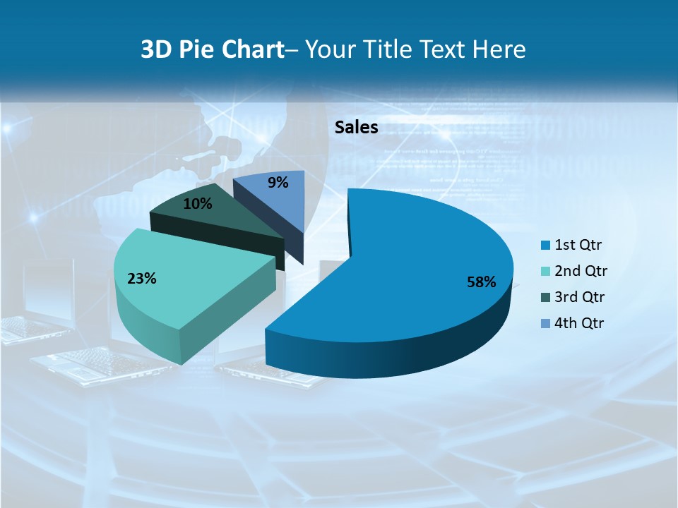 A Blue Background With A World Map And Laptops PowerPoint Template
