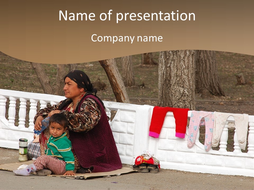 A Woman Sitting On A Bench With A Child PowerPoint Template