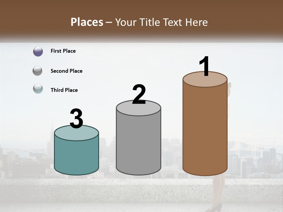 A Woman Standing On A Ledge In Front Of A City PowerPoint Template