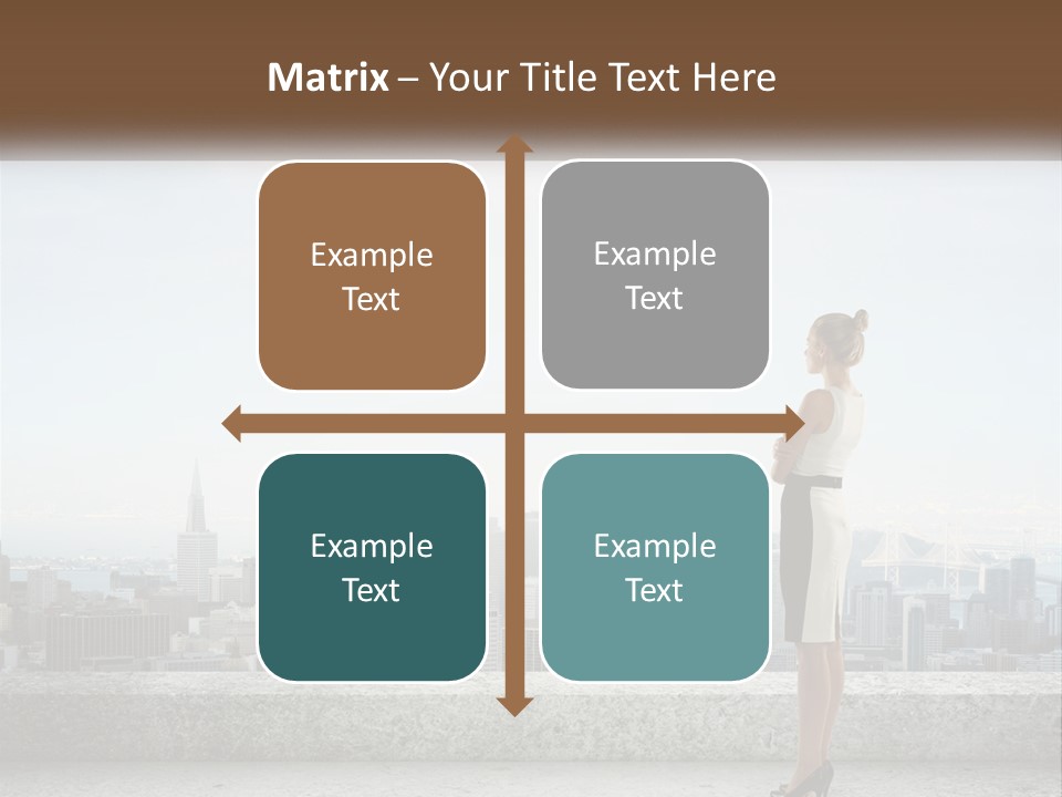 A Woman Standing On A Ledge In Front Of A City PowerPoint Template