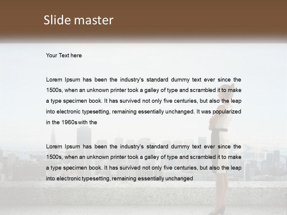 A Woman Standing On A Ledge In Front Of A City PowerPoint Template