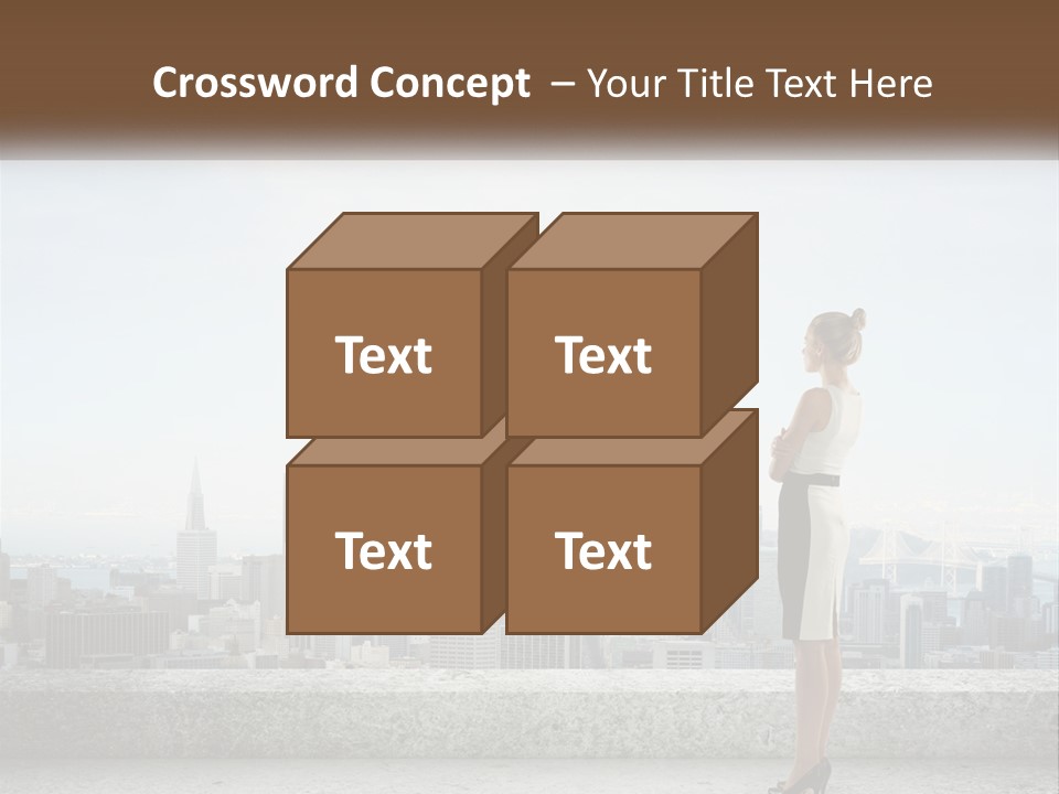 A Woman Standing On A Ledge In Front Of A City PowerPoint Template