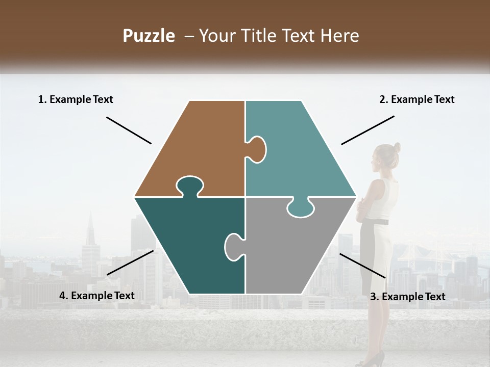 A Woman Standing On A Ledge In Front Of A City PowerPoint Template