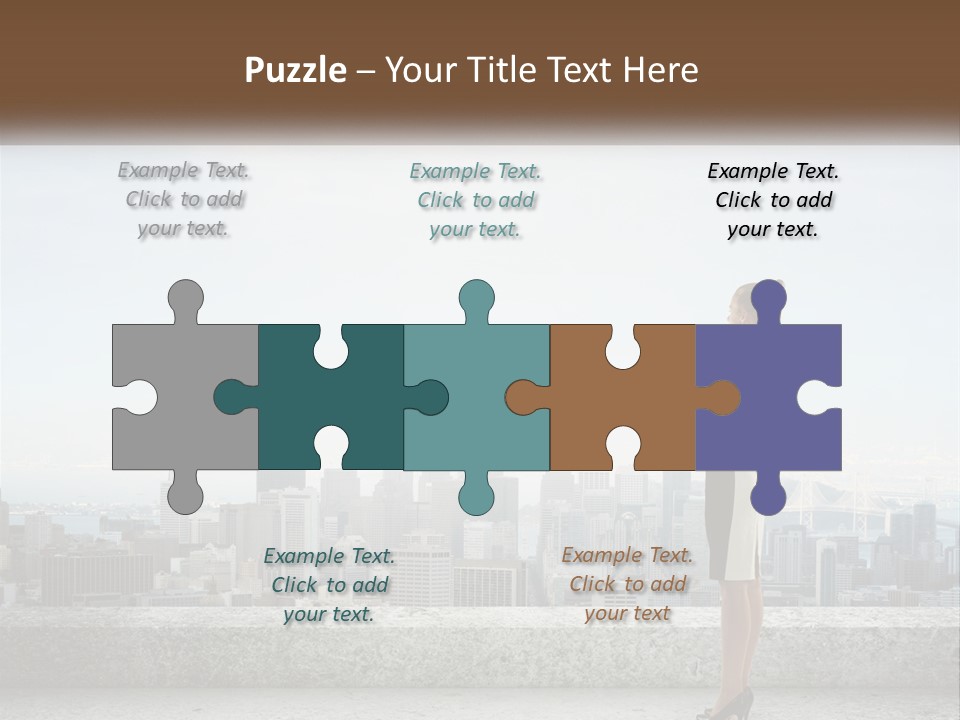 A Woman Standing On A Ledge In Front Of A City PowerPoint Template