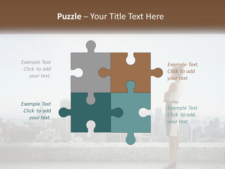 A Woman Standing On A Ledge In Front Of A City PowerPoint Template