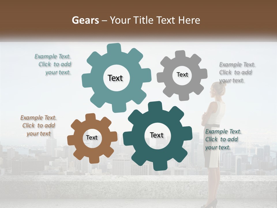 A Woman Standing On A Ledge In Front Of A City PowerPoint Template