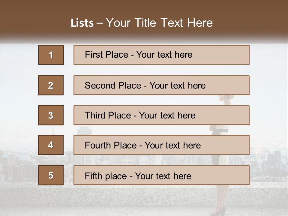 A Woman Standing On A Ledge In Front Of A City PowerPoint Template