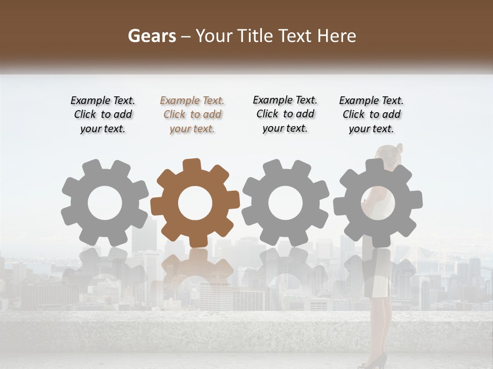 A Woman Standing On A Ledge In Front Of A City PowerPoint Template