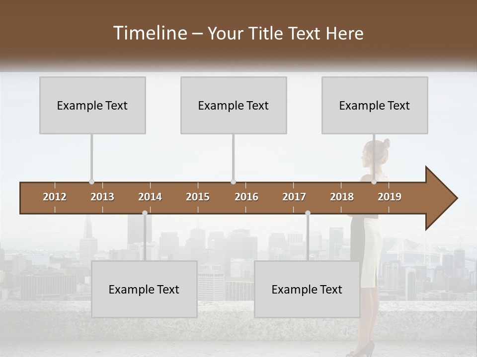 A Woman Standing On A Ledge In Front Of A City PowerPoint Template