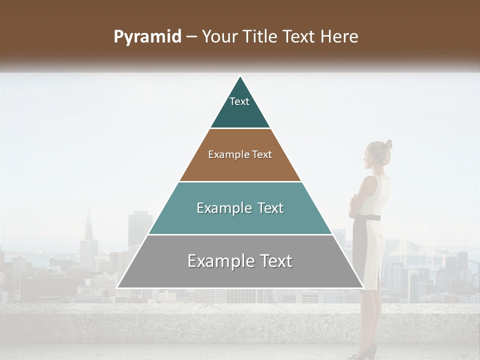A Woman Standing On A Ledge In Front Of A City PowerPoint Template