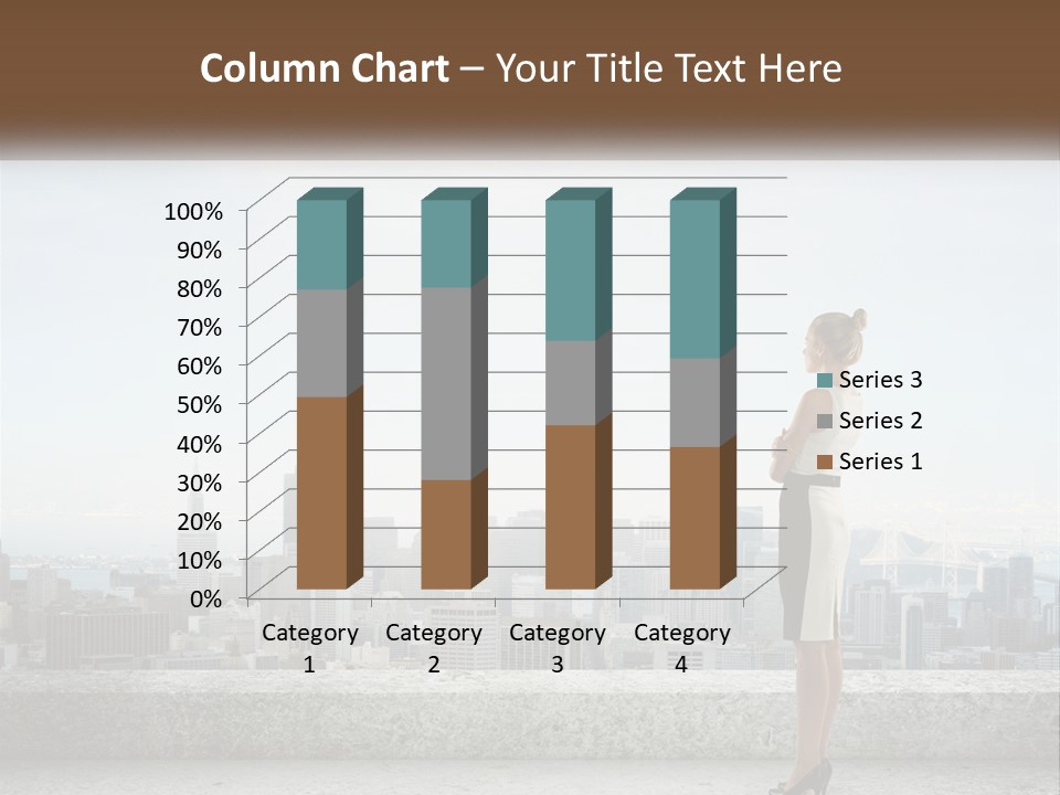 A Woman Standing On A Ledge In Front Of A City PowerPoint Template