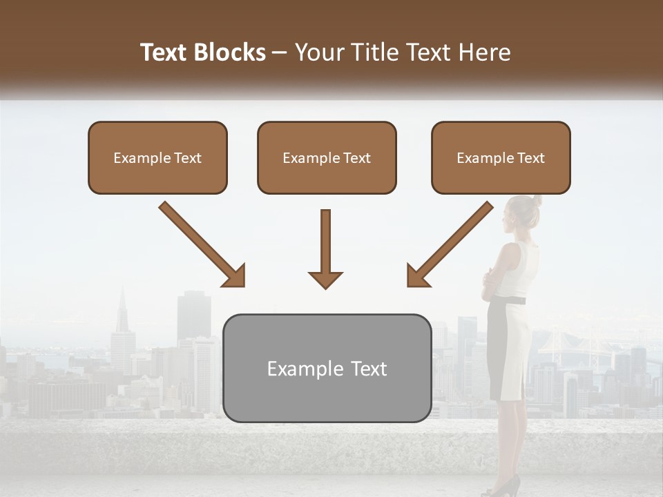 A Woman Standing On A Ledge In Front Of A City PowerPoint Template