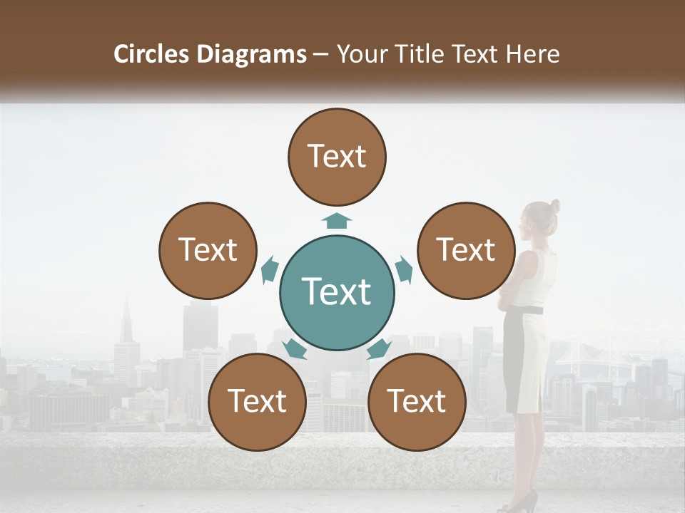 A Woman Standing On A Ledge In Front Of A City PowerPoint Template